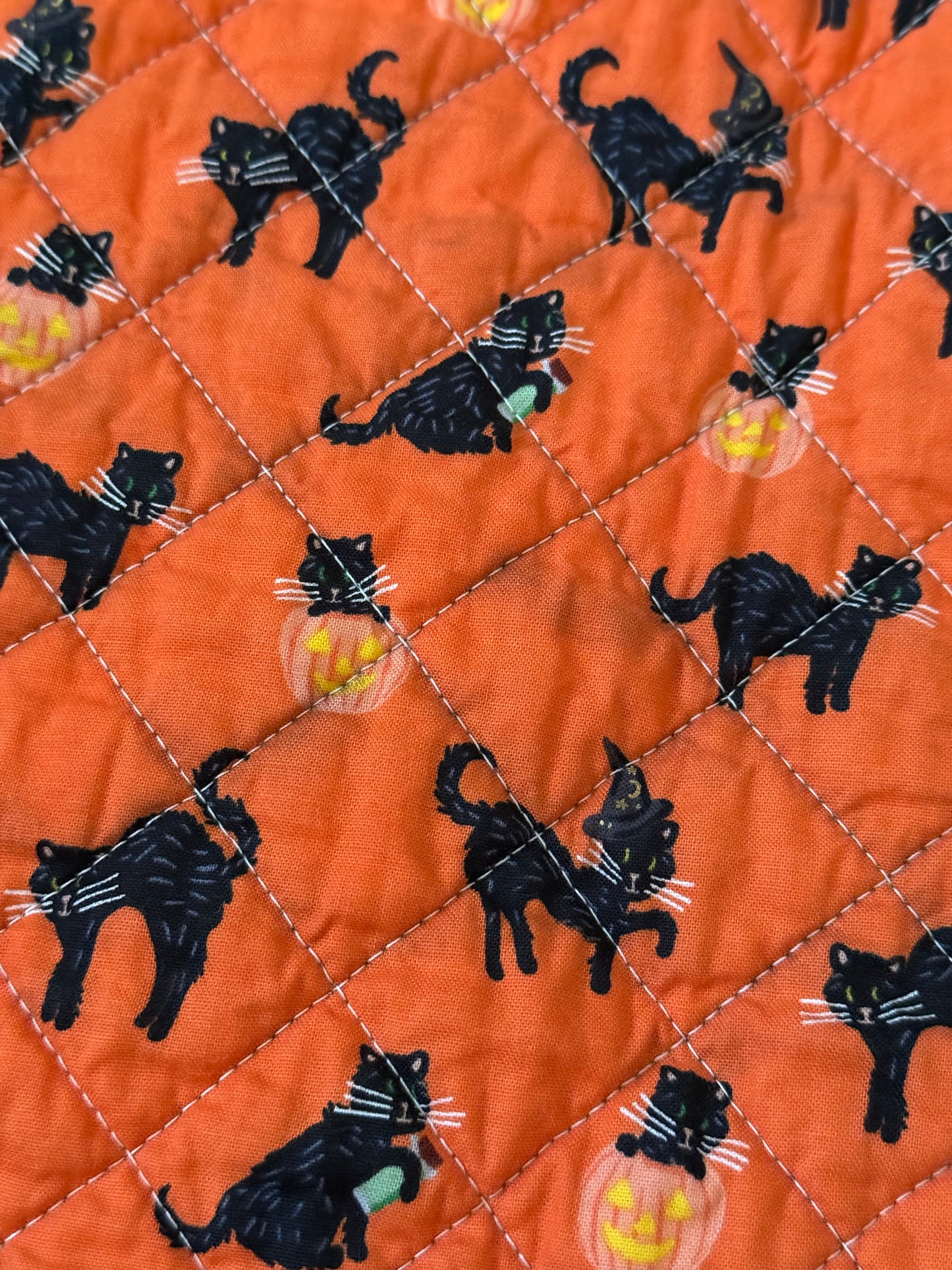 **Flawed and discounted- see description** Kid Size Quilt - Orange Halloween Cat