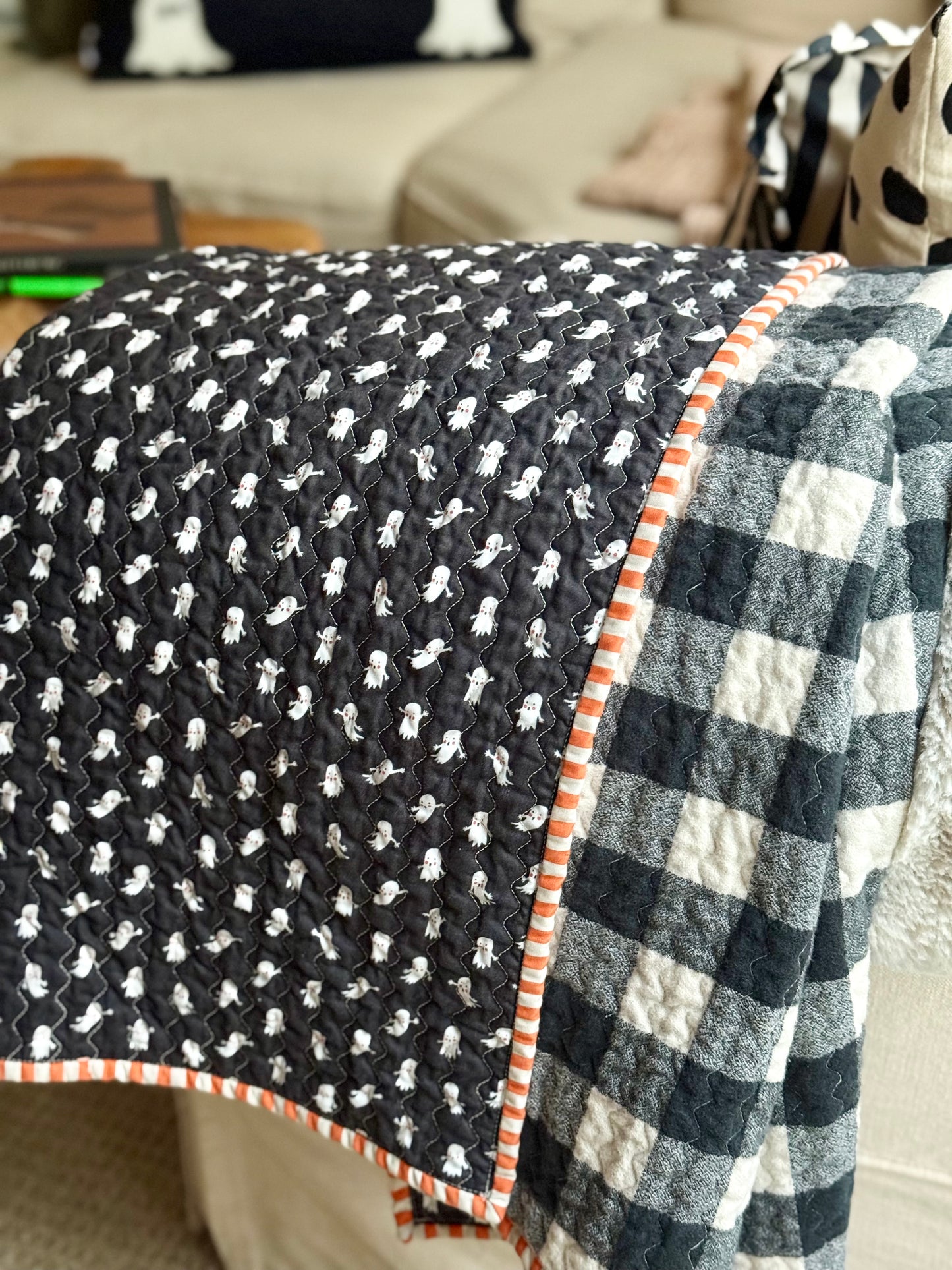 Kid Size Quilt - Black Ghosties
