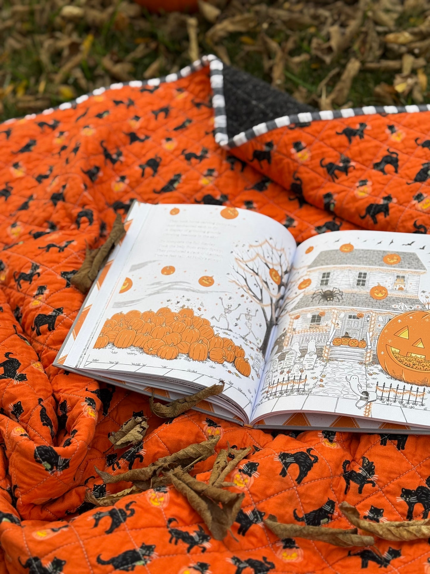**Flawed and discounted- see description** Kid Size Quilt - Orange Halloween Cat