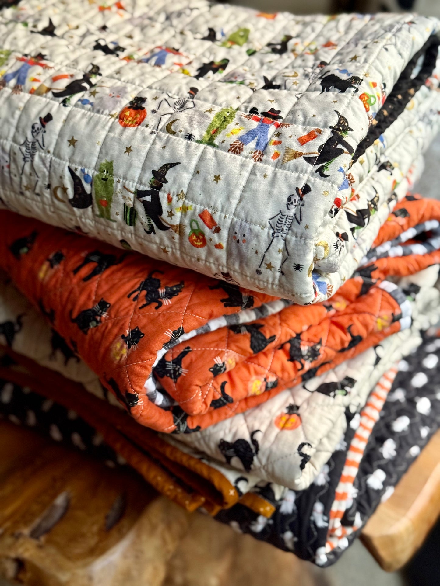 **Flawed and discounted- see description** Kid Size Quilt - Orange Halloween Cat