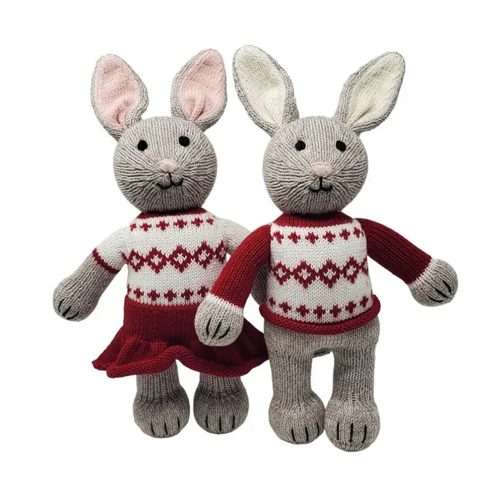 Handmade Knit Bunny in Holiday Sweater Dress Cotton Toy