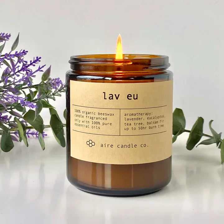 Lav Eu Beeswax Candle from aire candle co.