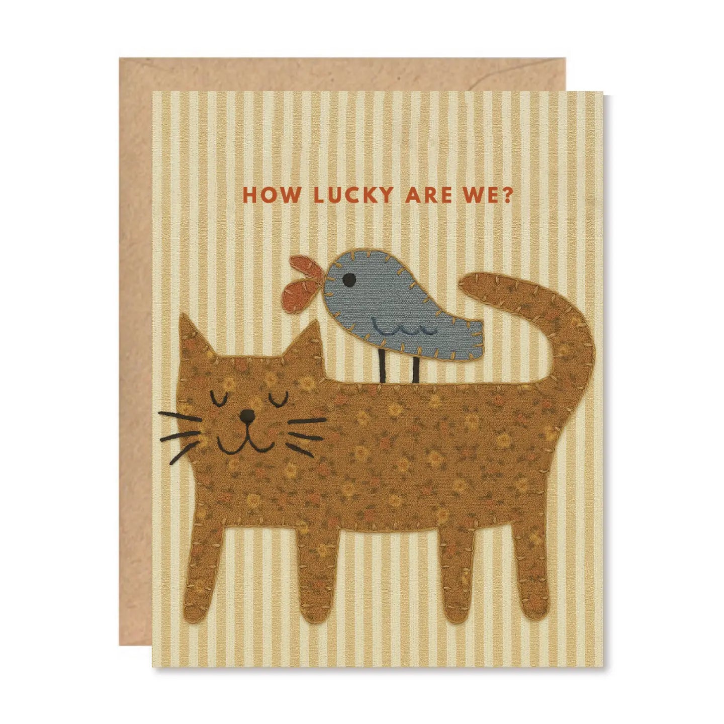 Greeting Card - "Lucky Are We" Bird & Cat
