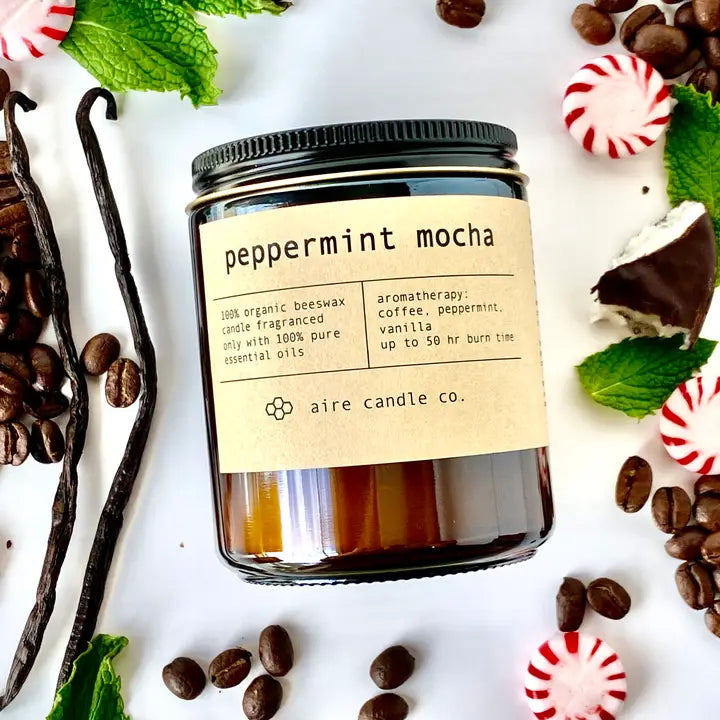 Peppermint Mocha Beeswax Candle from aire candle co.