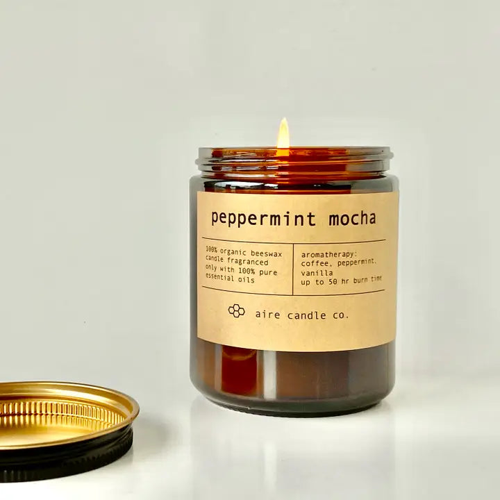 Peppermint Mocha Beeswax Candle from aire candle co.