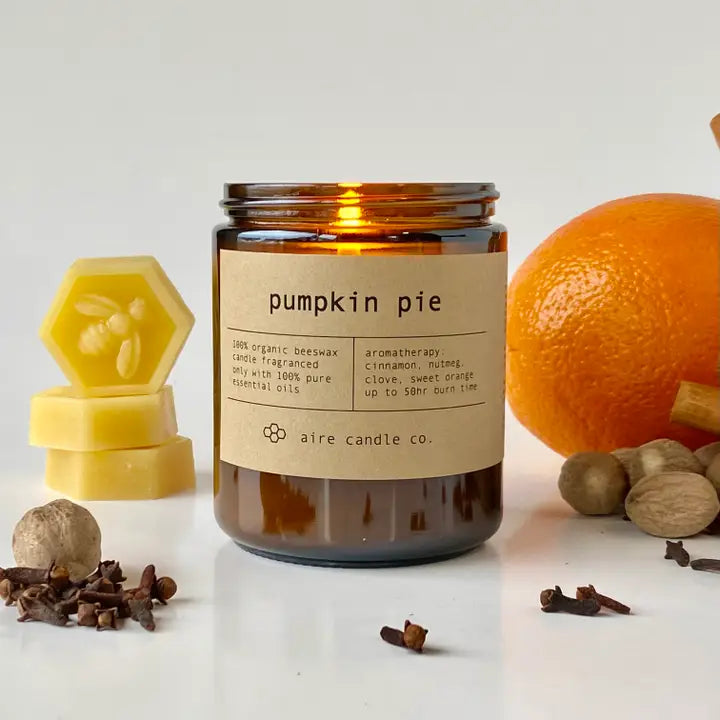 Pumpkin Pie Beeswax Candle from aire candle co.