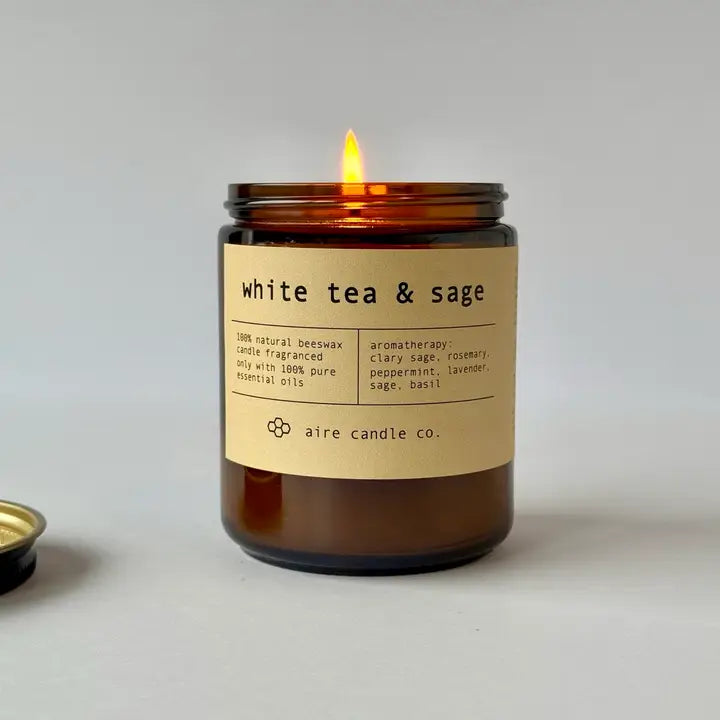 White Tea & Sage Beeswax Candle from aire candle co.