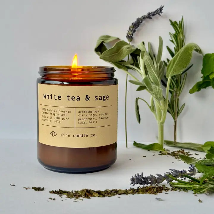 White Tea & Sage Beeswax Candle from aire candle co.