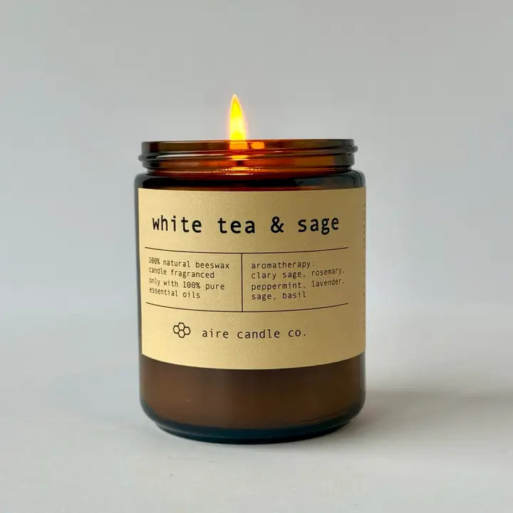 White Tea & Sage Beeswax Candle from aire candle co.