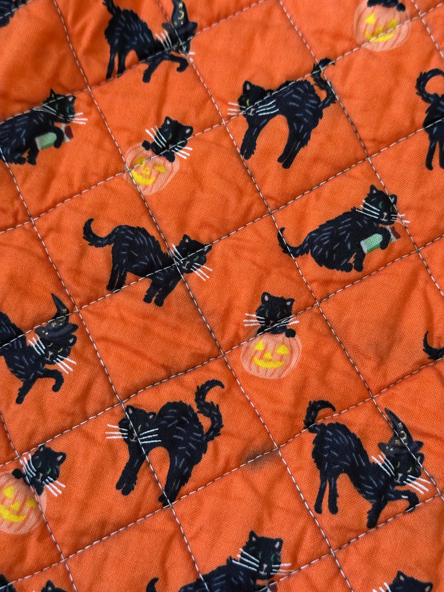 **Flawed and discounted- see description** Kid Size Quilt - Orange Halloween Cat