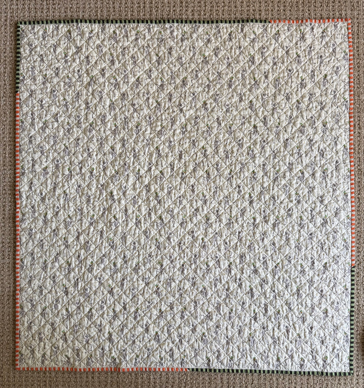 Kid Size Quilt - Skeleton Dance Party White