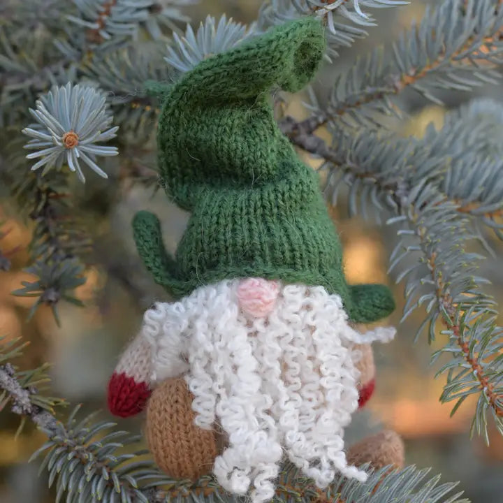 Handmade Knit Gnome Holiday Ornament