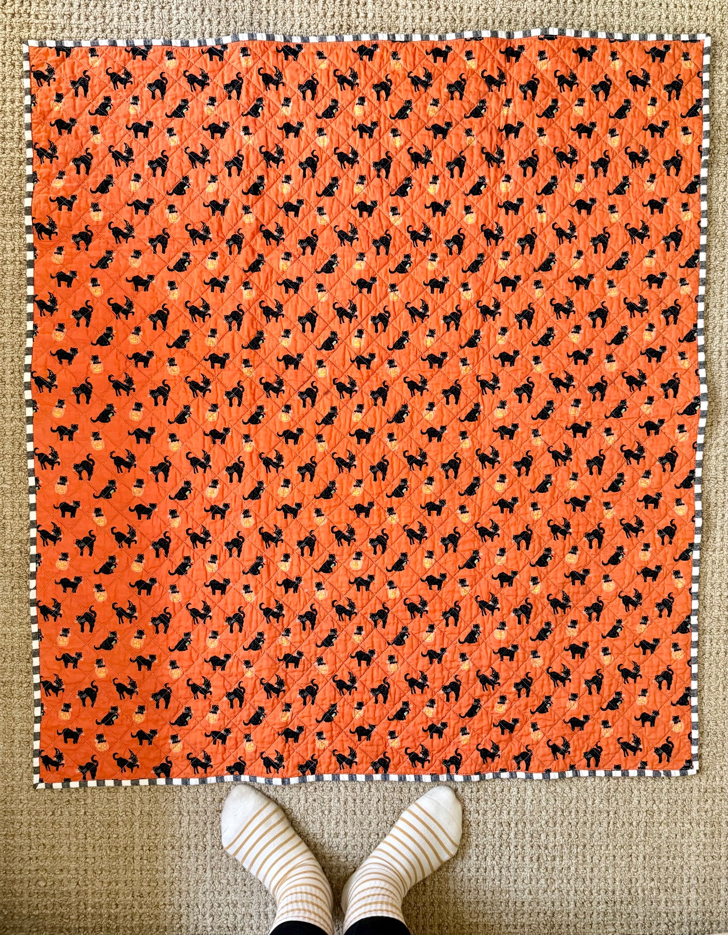 Kid Size Quilt - Orange Halloween Cat