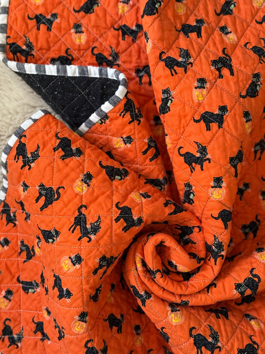 **Flawed and discounted- see description** Kid Size Quilt - Orange Halloween Cat
