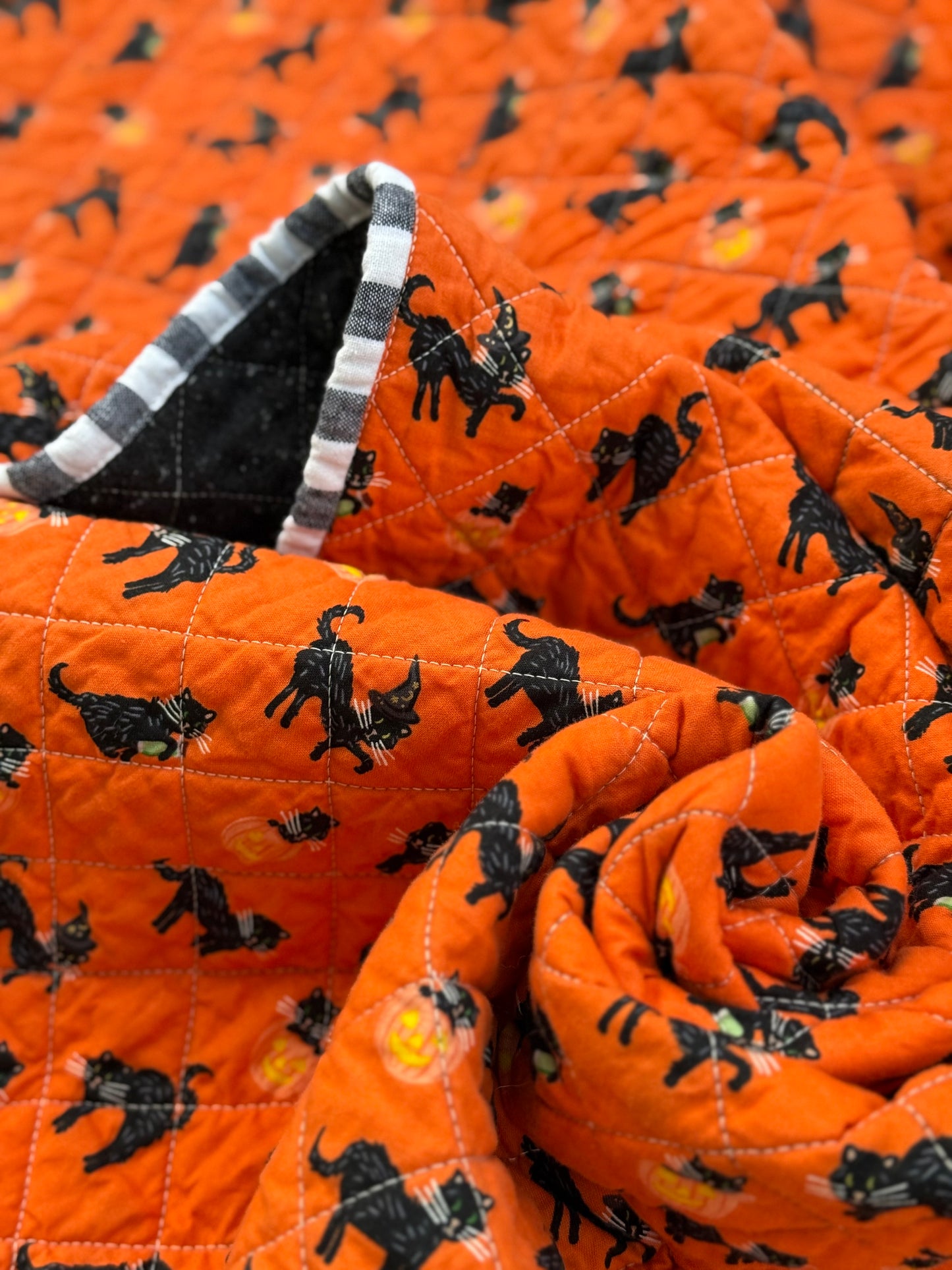 Kid Size Quilt - Orange Halloween Cat
