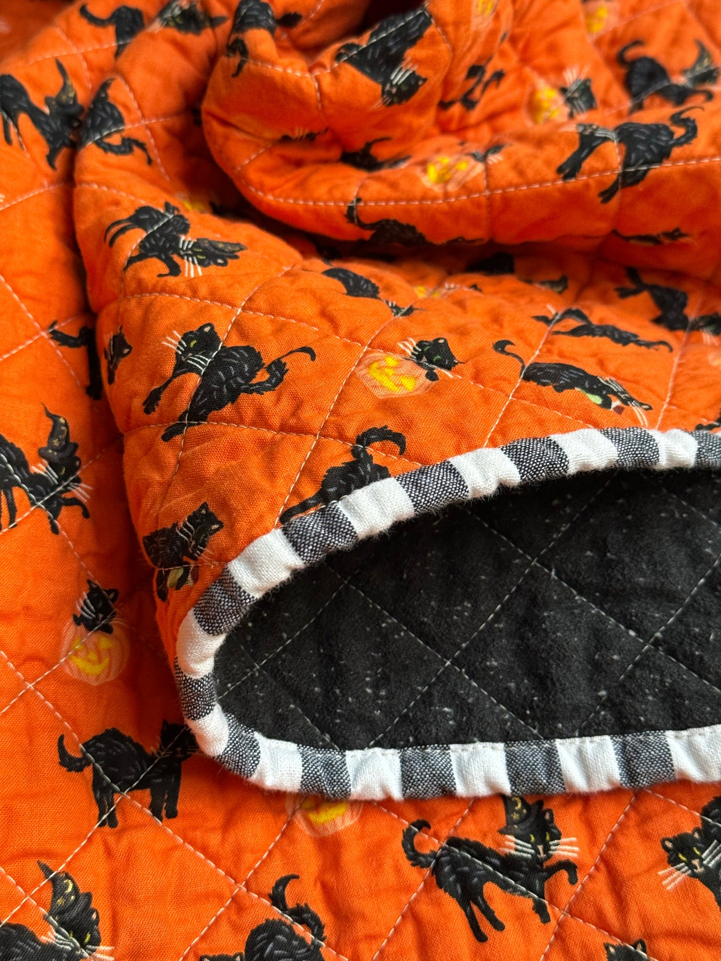 Kid Size Quilt - Orange Halloween Cat