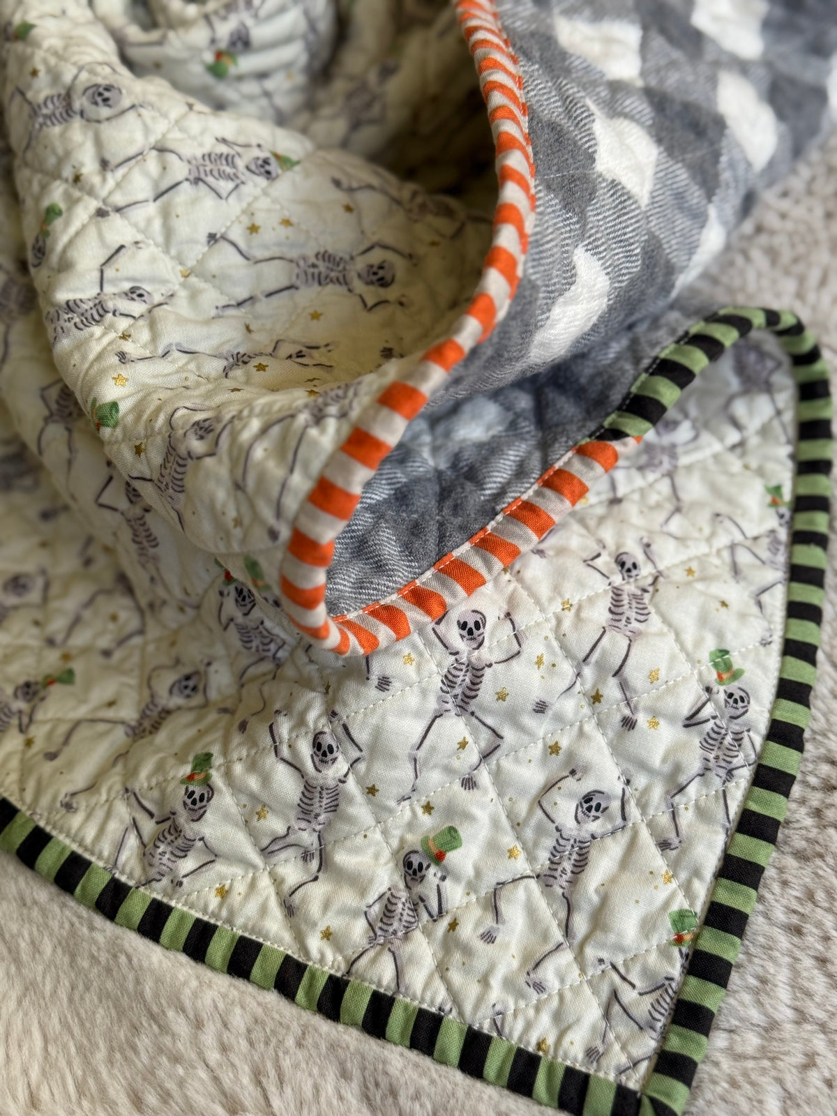Kid Size Quilt - Skeleton Dance Party White
