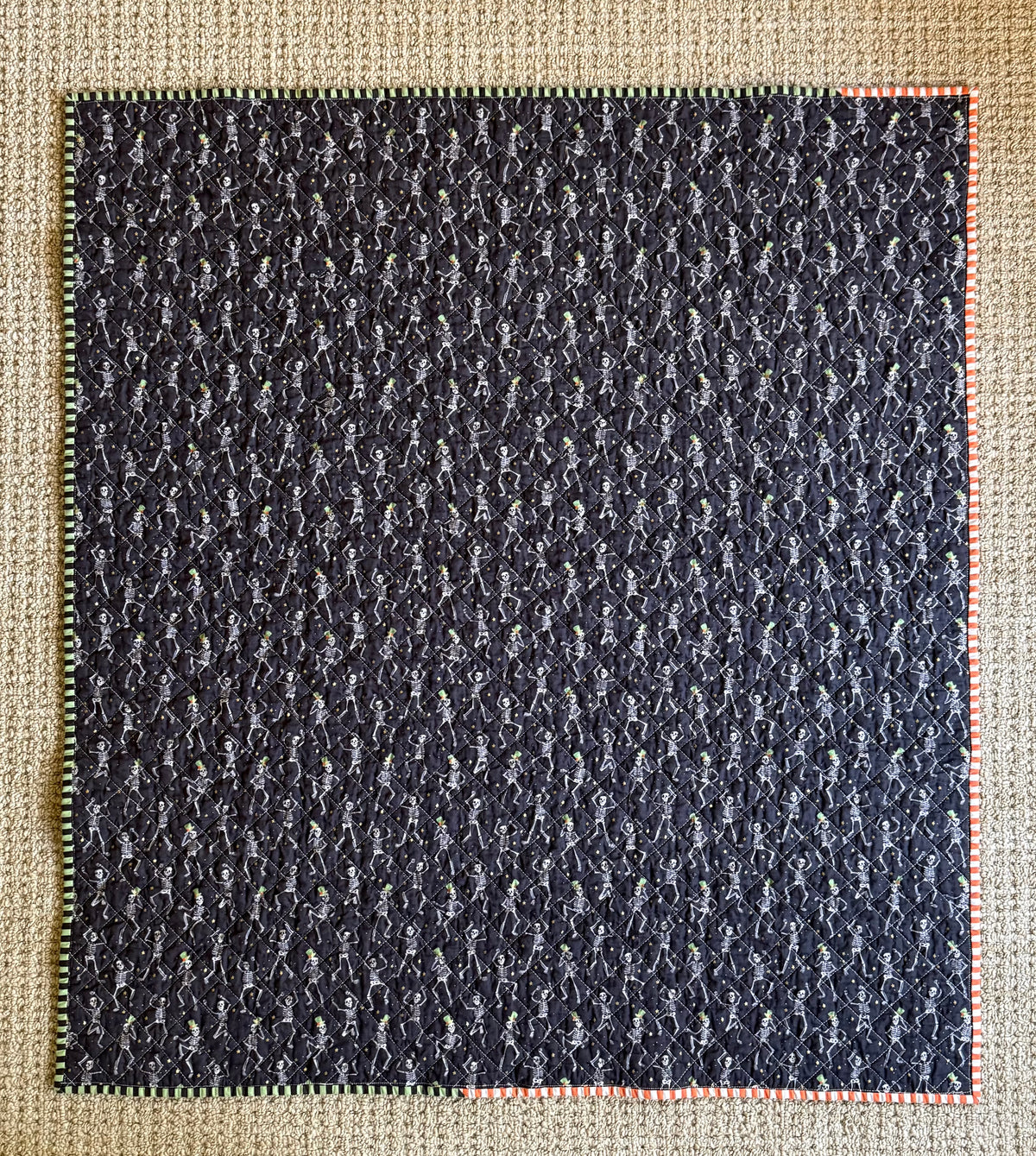 Kid Size Quilt - Skeleton Dance Party Black