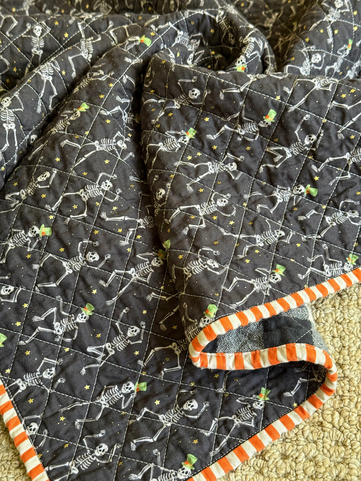 Kid Size Quilt - Skeleton Dance Party Black