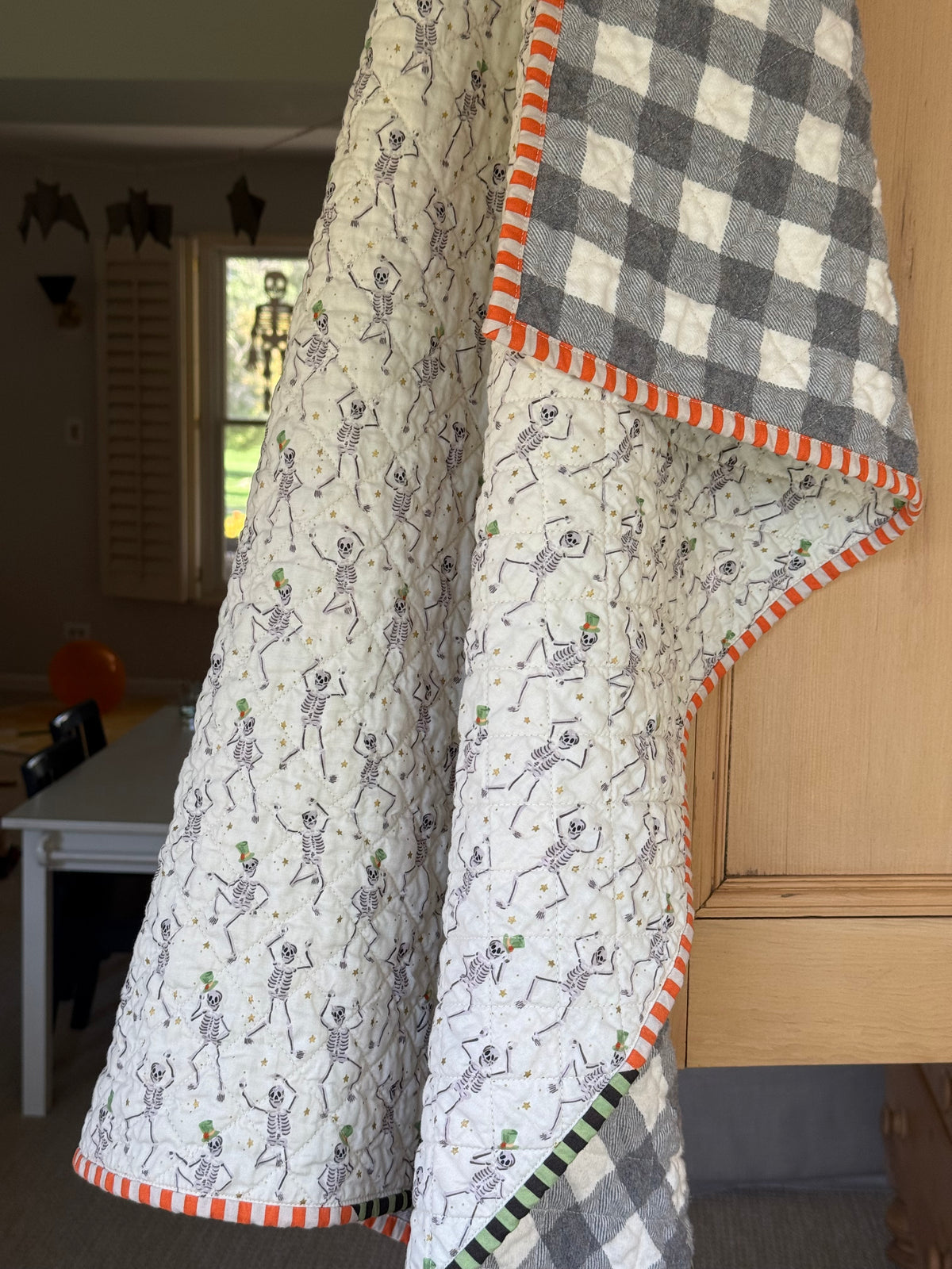 Kid Size Quilt - Skeleton Dance Party White