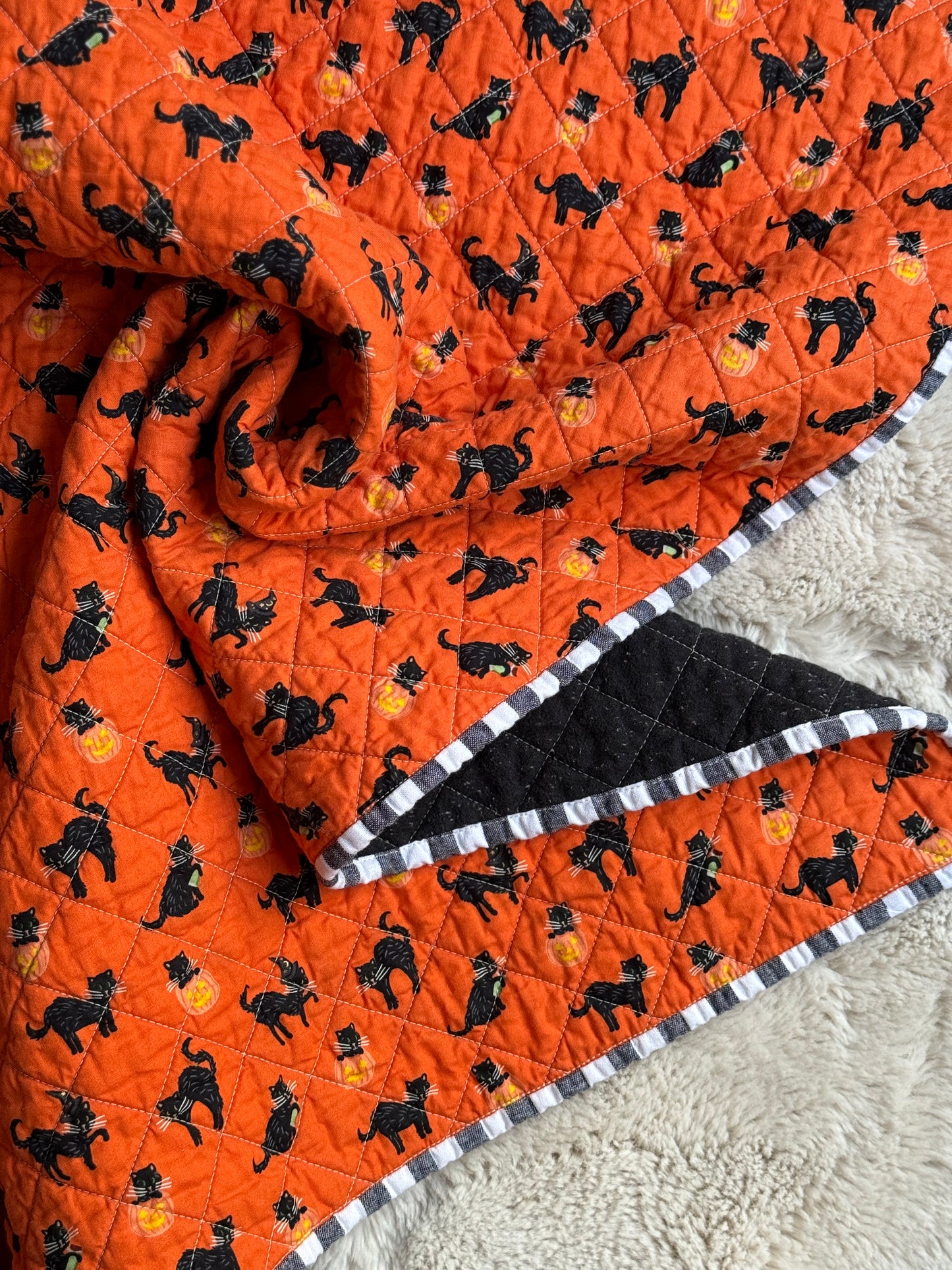 Kid Size Quilt - Orange Halloween Cat