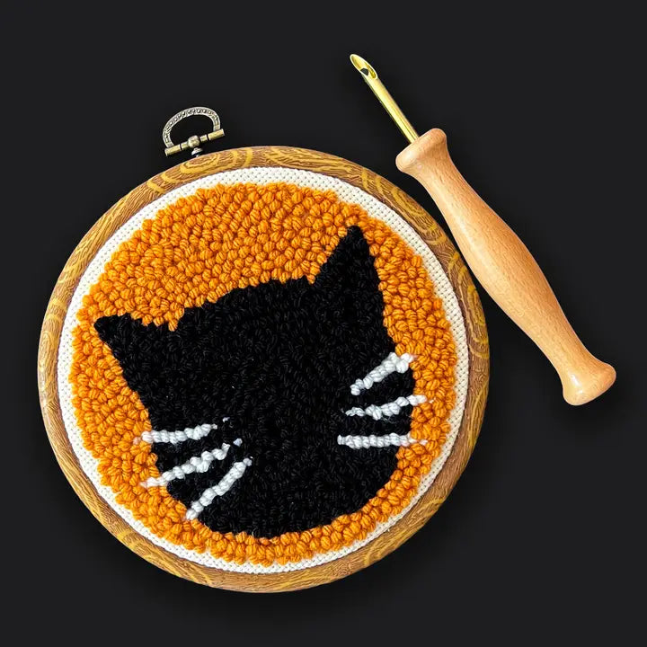 Black Cat Punch Needle Embroidery Box Kit (Beginner Kit)