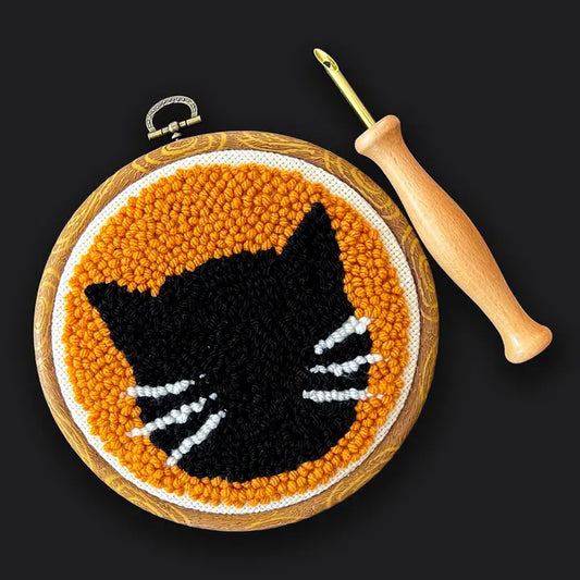 Black Cat Punch Needle Embroidery Box Kit (Beginner Kit)