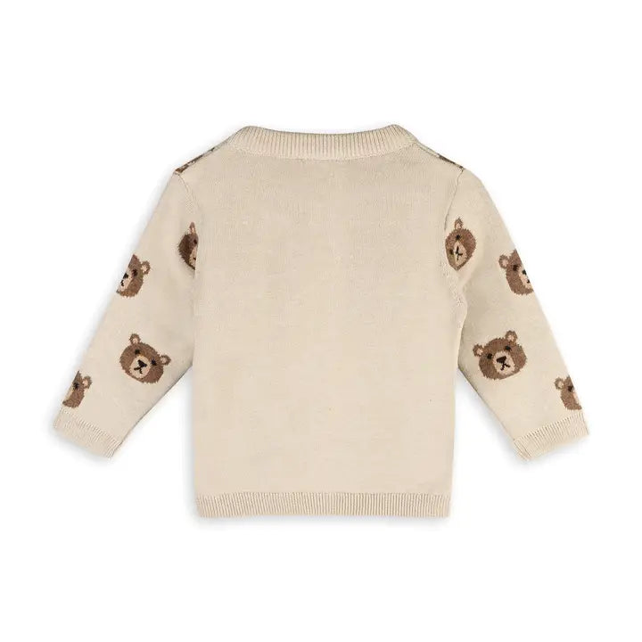 Brown Bear Jacquard Baby Cardigan Sweater (Organic Cotton)