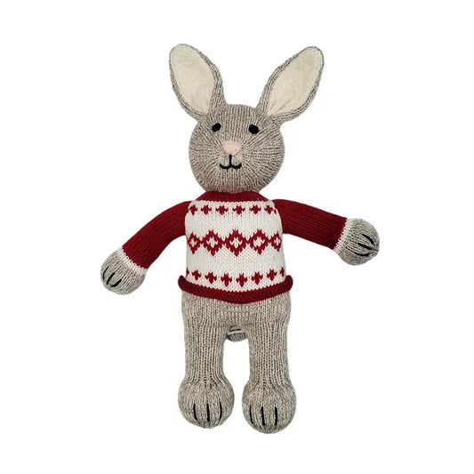 Handmade Knit Bunny in Holiday Sweater Cotton Toy
