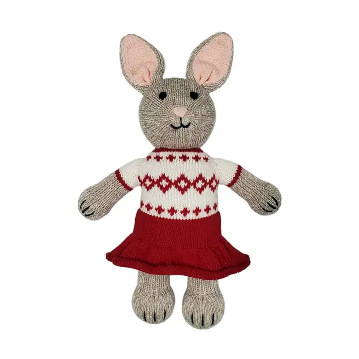 Handmade Knit Bunny in Holiday Sweater Dress Cotton Toy