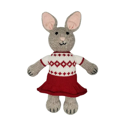 Handmade Knit Bunny in Holiday Sweater Dress Cotton Toy
