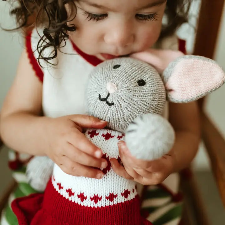 Handmade Knit Bunny in Holiday Sweater Dress Cotton Toy
