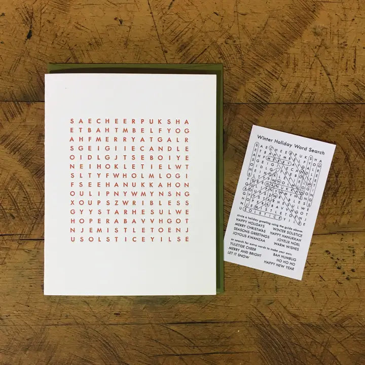 Holiday Word Search Letterpress Holiday Card from Green Bird Press