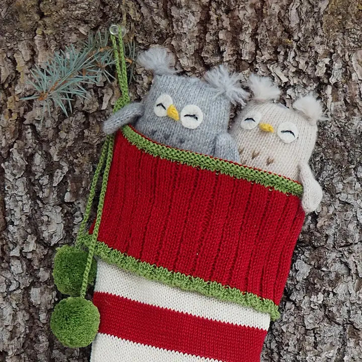 Handmade Knit Owl Holiday Ornament