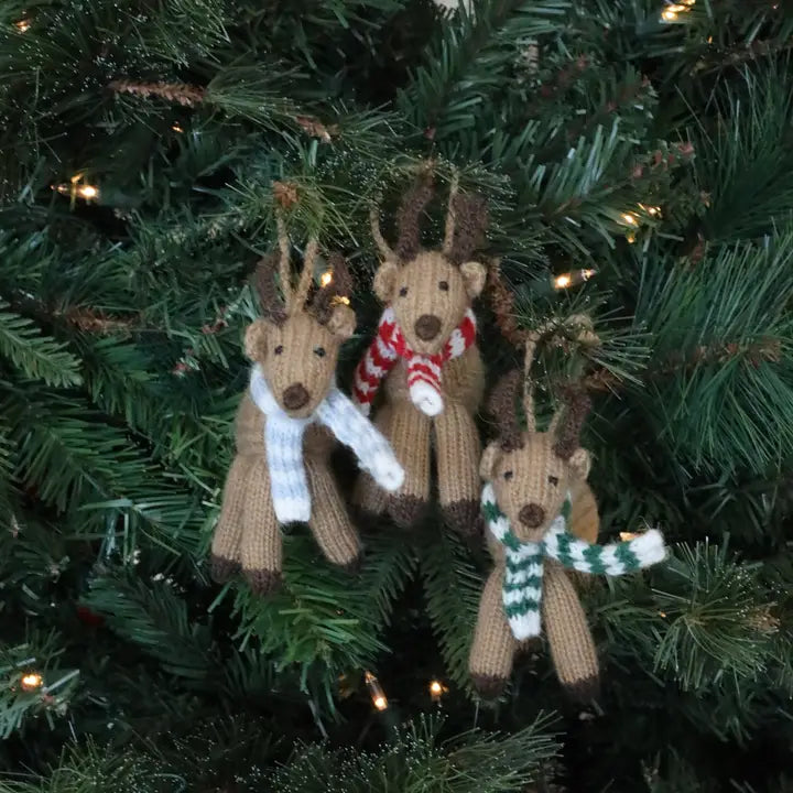 Handmade Knit Reindeer Holiday Ornament