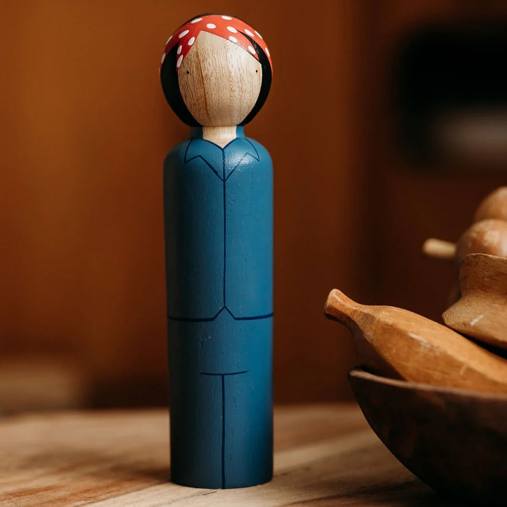 Rosie the Riveter 7.5" Wooden Peg Doll