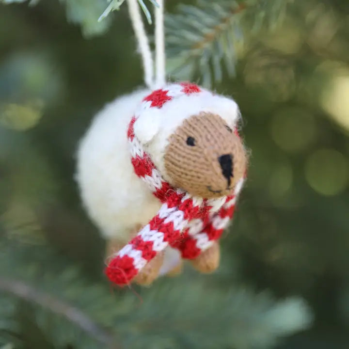 Handmade Knit Sheep Holiday Ornament