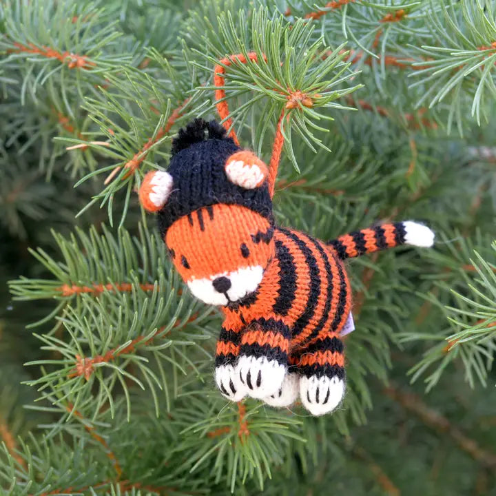 Handmade Knit Tiger Holiday Ornament