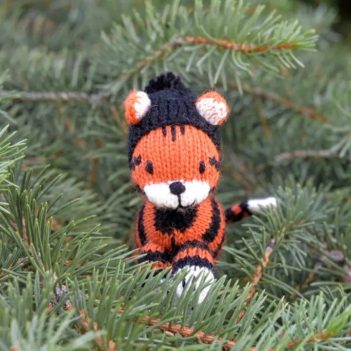 Handmade Knit Tiger Holiday Ornament