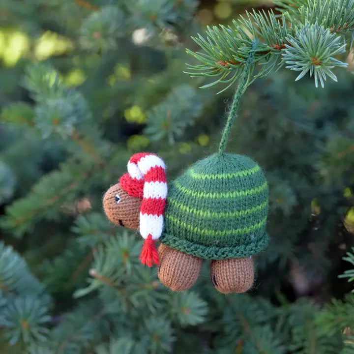 Handmade Knit Turtle Holiday Ornament