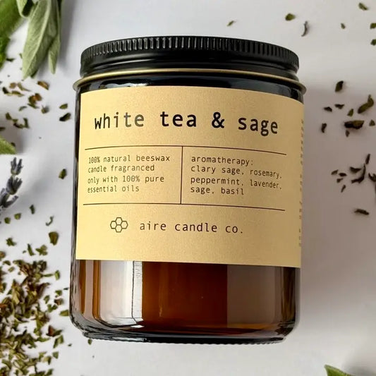 White Tea & Sage Beeswax Candle from aire candle co.